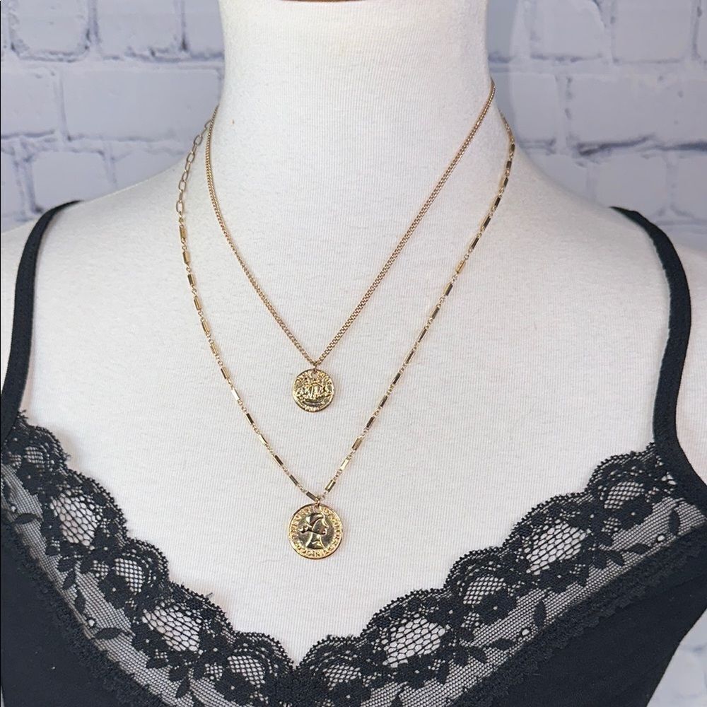 ✨ Set of Two Gold Layered Necklaces with Ancient Coin Medallions -